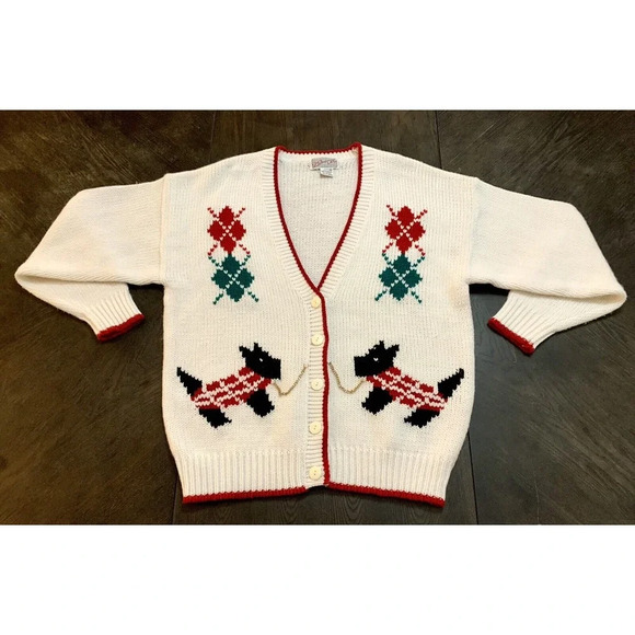 Spice Of Life Sweaters - Vintage Spice Of Life Cardigan Sweater Christmas Yorkshire Dogs Women's Large